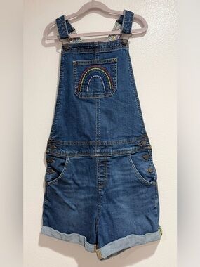 Mini Boden Denim Shortalls with Rainbow Pocket